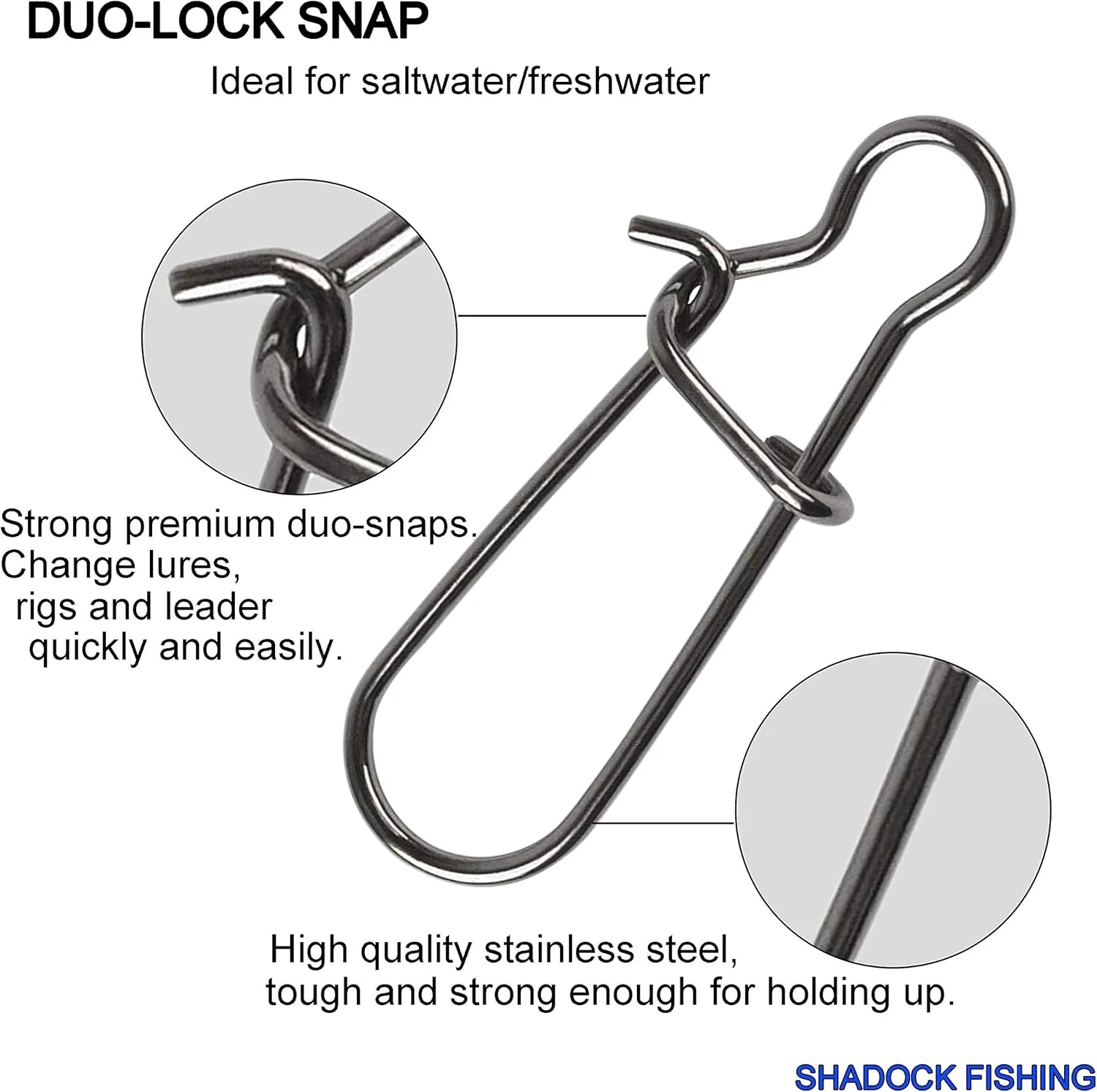 100 Pack Duo Lock Snaps Size 0-8 Black Nice Snap Swivel Solid Rings Stainless Steel USA Fishing Tackle Kit - Test: 26LB-220LB