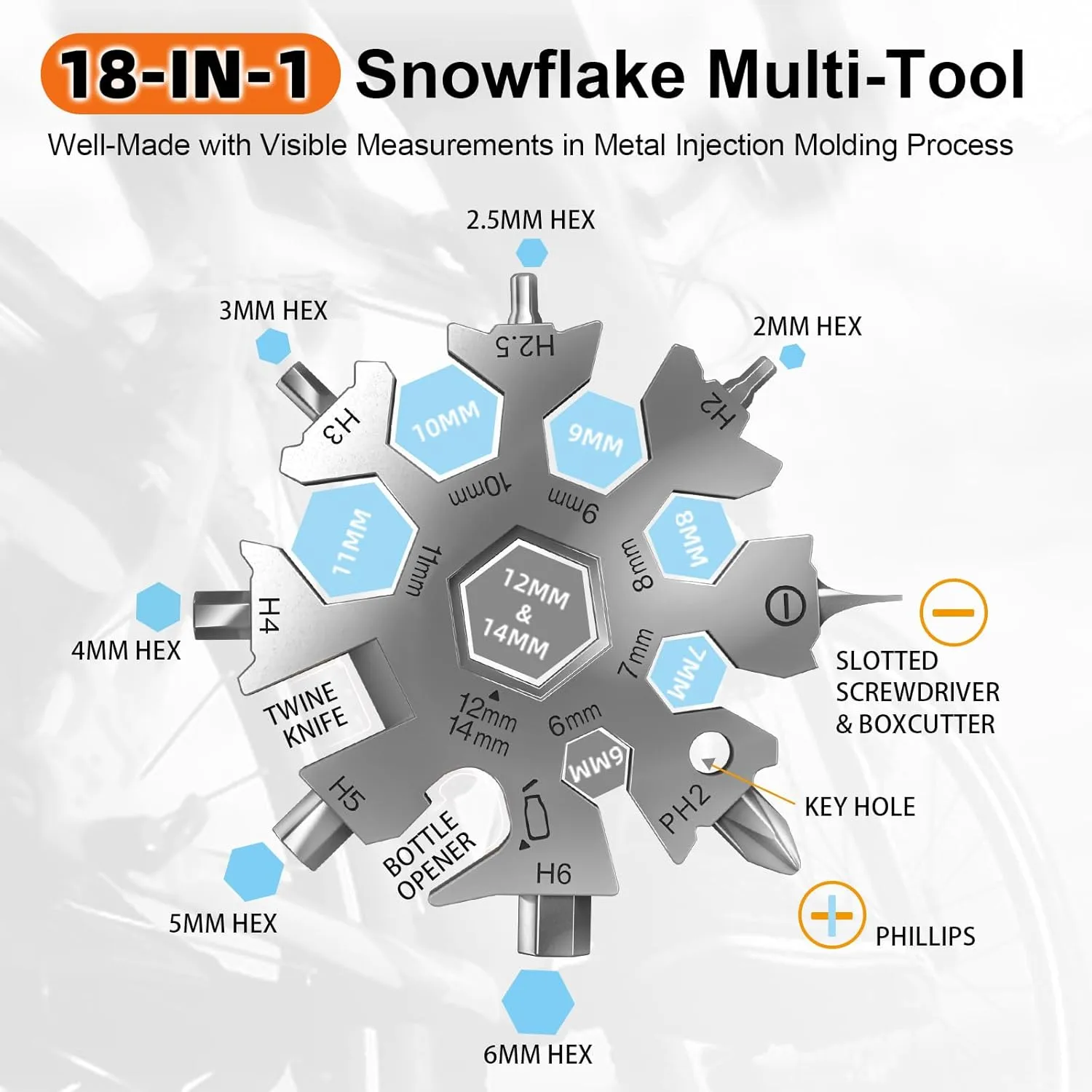18 in 1 Snowflake Multi Tool, Phillips Flat Screwdriver Kit/Wrench/Bottle Opener, EDC Camping Gear, Gifts for Men (Silver)