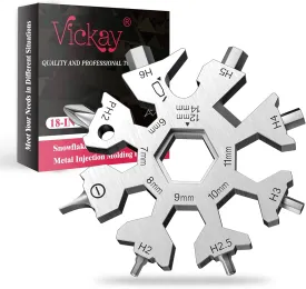 18 in 1 Snowflake Multi Tool, Phillips Flat Screwdriver Kit/Wrench/Bottle Opener, EDC Camping Gear, Gifts for Men (Silver)