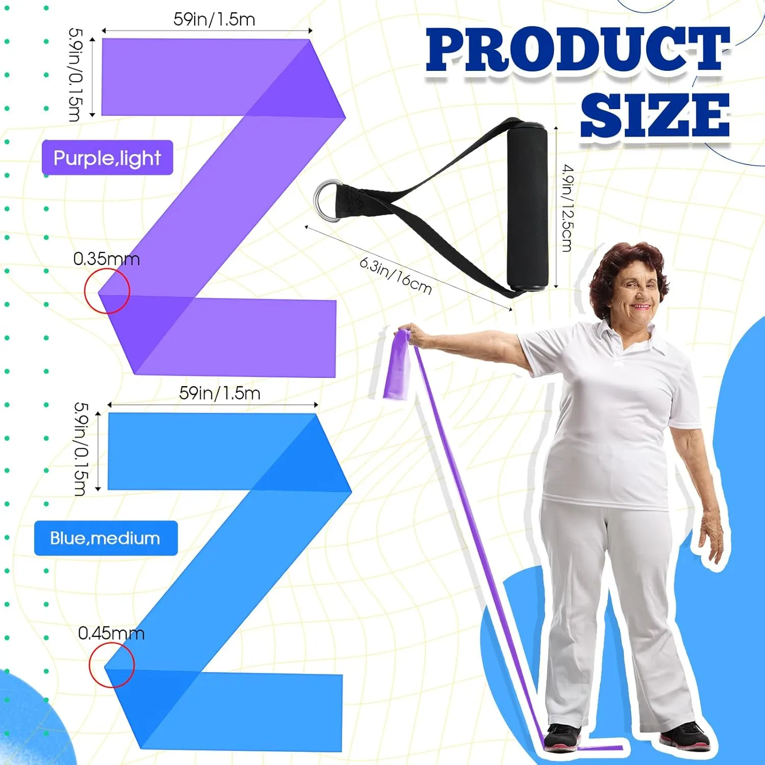 2 Pcs Resistance Band with Handles Chair Exercise Physical Therapy Band for Seniors Citizen Gifts Elderly Women Therapy, Stretch, Recovery, Home Exercise