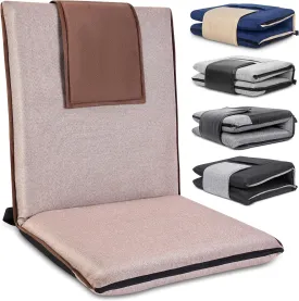 Adjustable Floor Chair with Back Support - 14-Position Portable Foldable Meditation Chair for Adults & Kids - Japanese KOYO Bearings & Washable Linen Cover (Coffee)