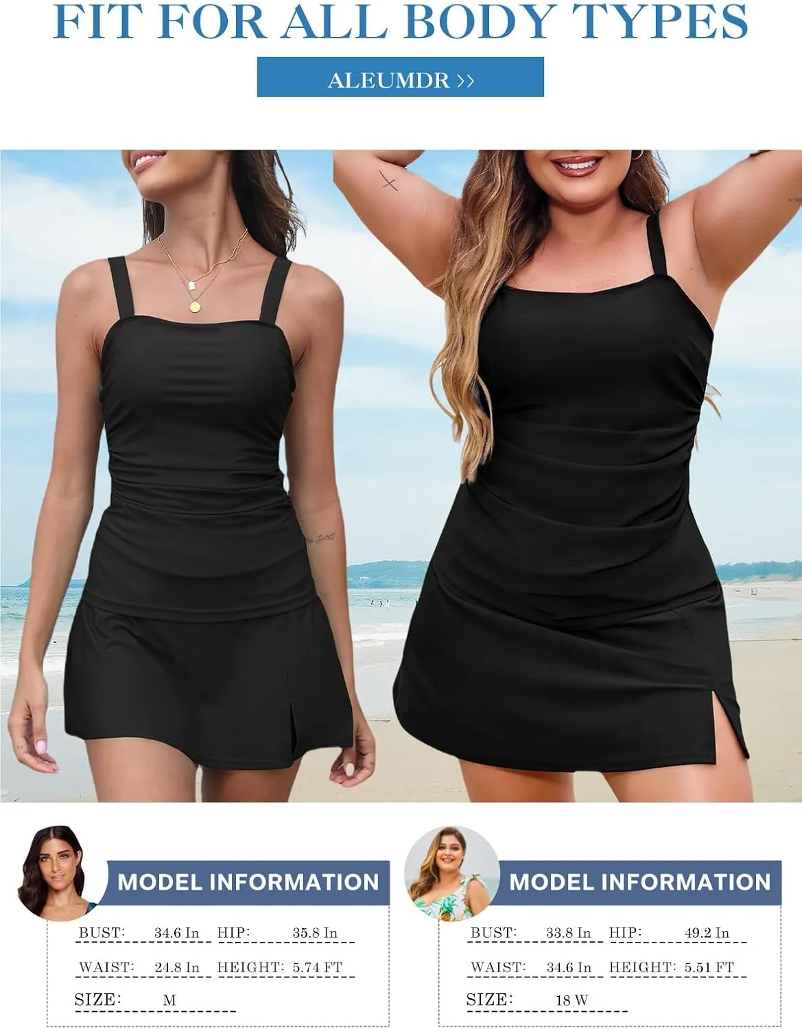 Aleumdr Women Vintage Tummy Control Two Piece Tankini Swimsuits Swimdress Push up Swimwear Bathing Suits