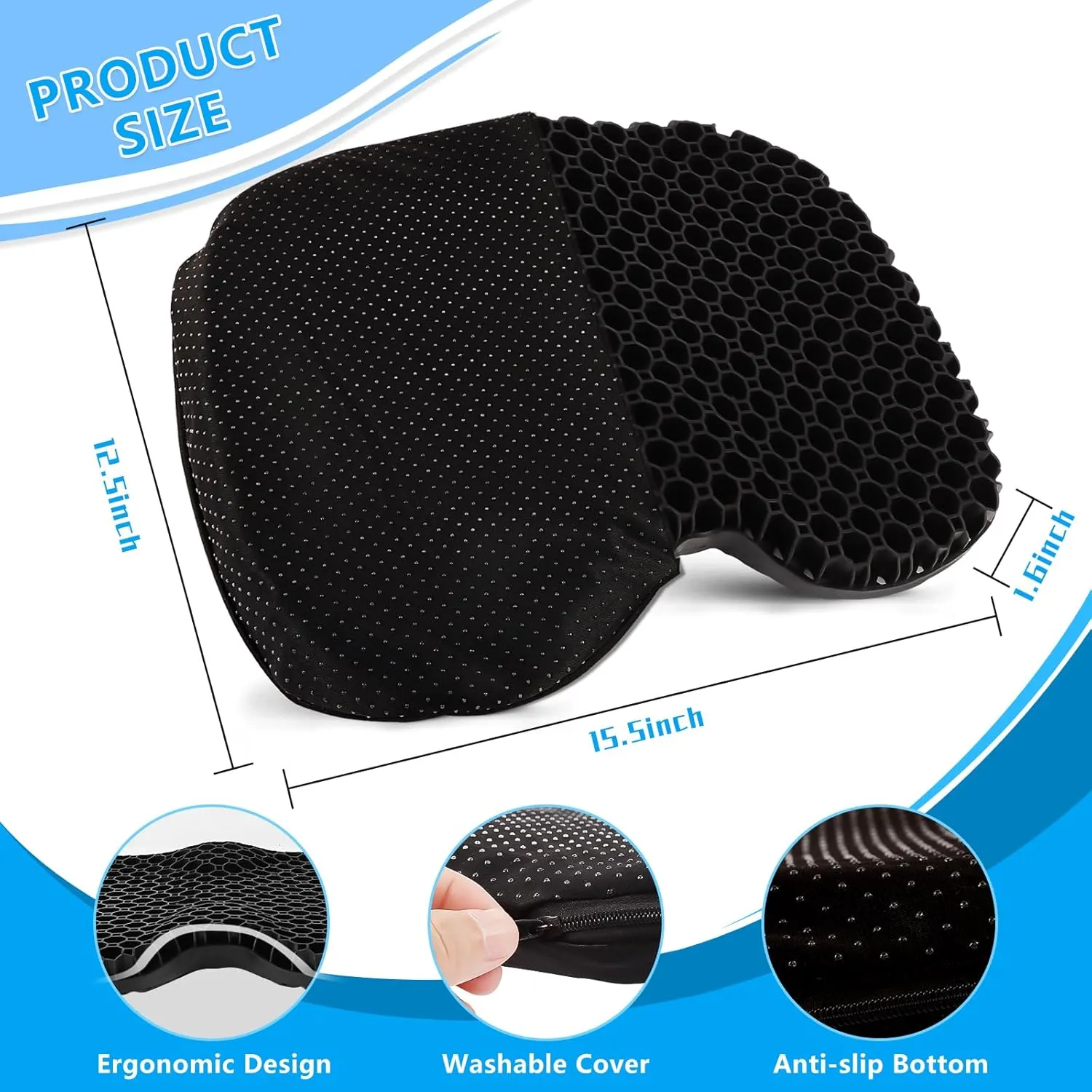 Anti Slip Kayak Gel Seat Cushion Thick Waterproof Egg Seat Cushion Kayak Seat Pad with Non-Slip Cover for Sit in Kayak Inflatable Kayak Canoe & Boat Kayak Accessories for Fishing Kayak