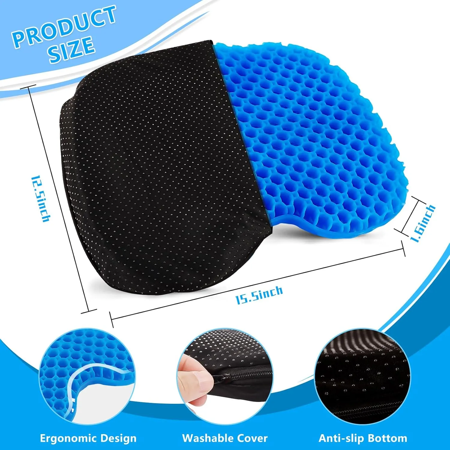 Anti Slip Kayak Gel Seat Cushion Thick Waterproof Egg Seat Cushion Kayak Seat Pad with Non-Slip Cover for Sit in Kayak Inflatable Kayak Canoe & Boat Kayak Accessories for Fishing Kayak