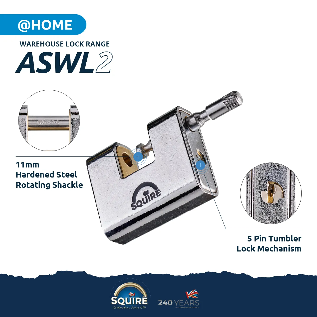 ASWL2 Armored Steel Straight Shackle Padlock - 80mm