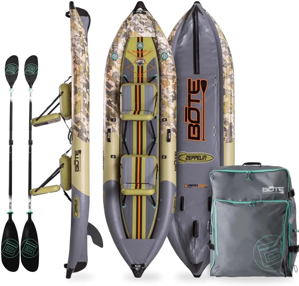BOTE Zeppelin Aero 12 FT Inflatable Kayak Package Customizable for 1 Single Rider and 2 Person Tandem Rider Blow Up Family Friendly Fishing Hunting Multiple Colors
