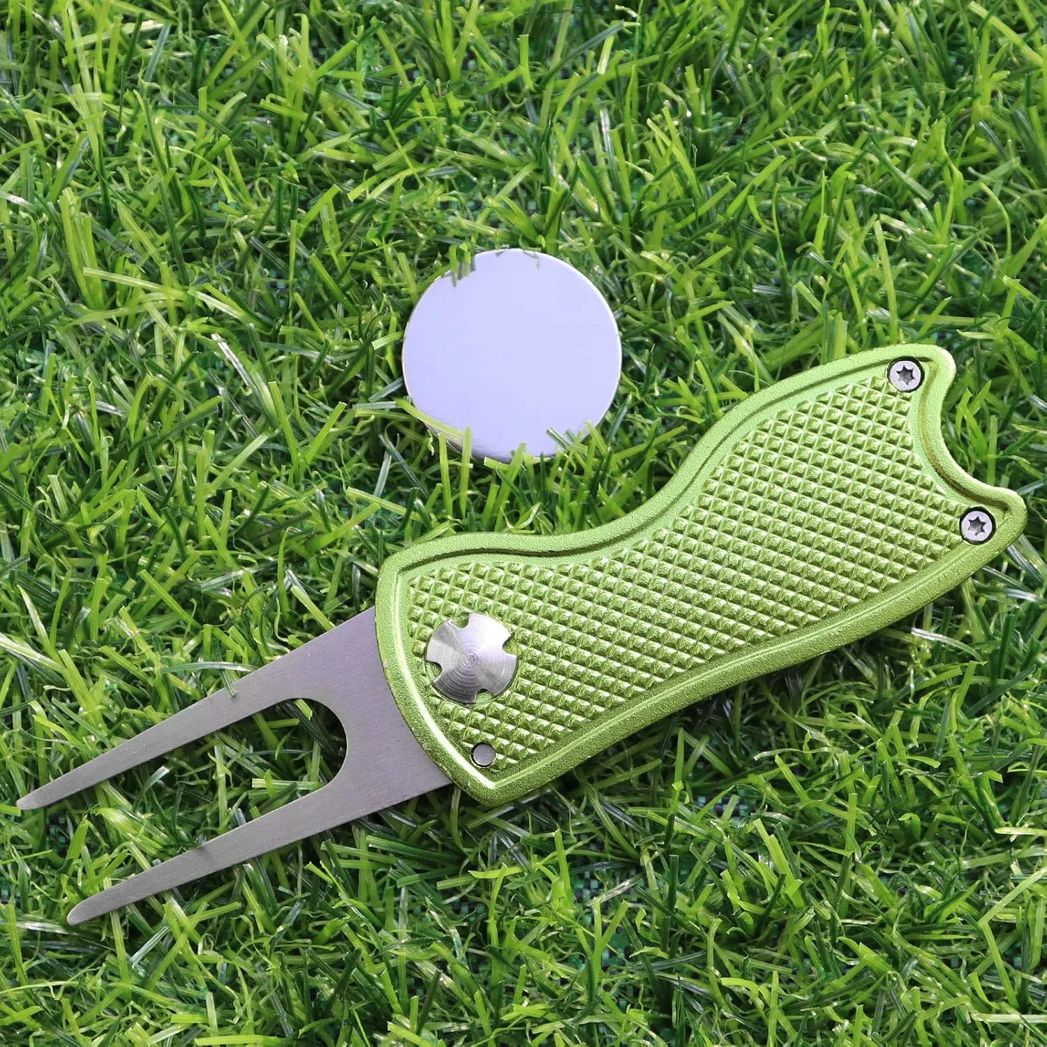 Foldable Golf Divot Repair Tool and Golf Ball Markers Set