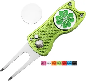 Foldable Golf Divot Repair Tool and Golf Ball Markers Set
