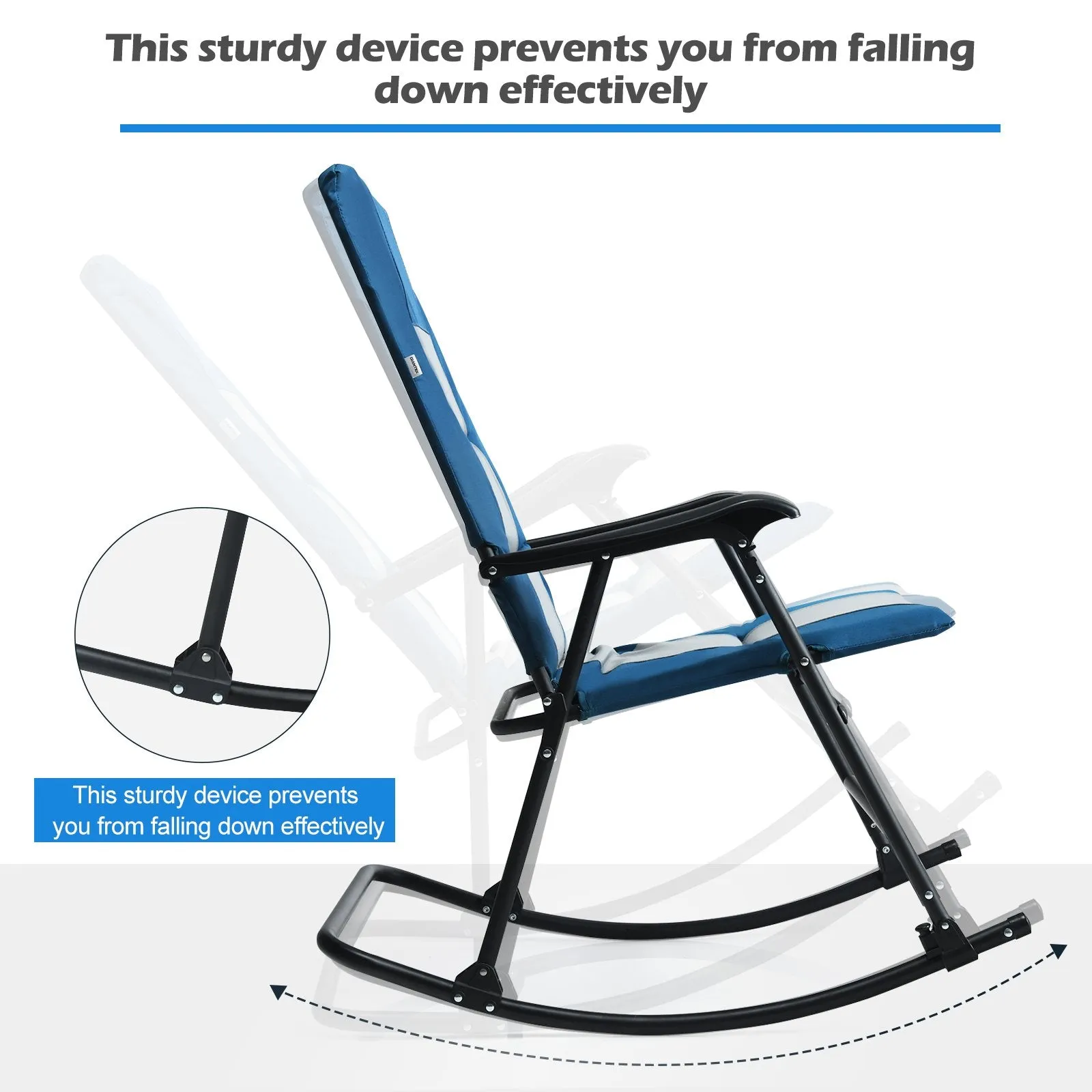 Foldable Padded Rocking Chair with High Back and Armrest for Patio-Blue