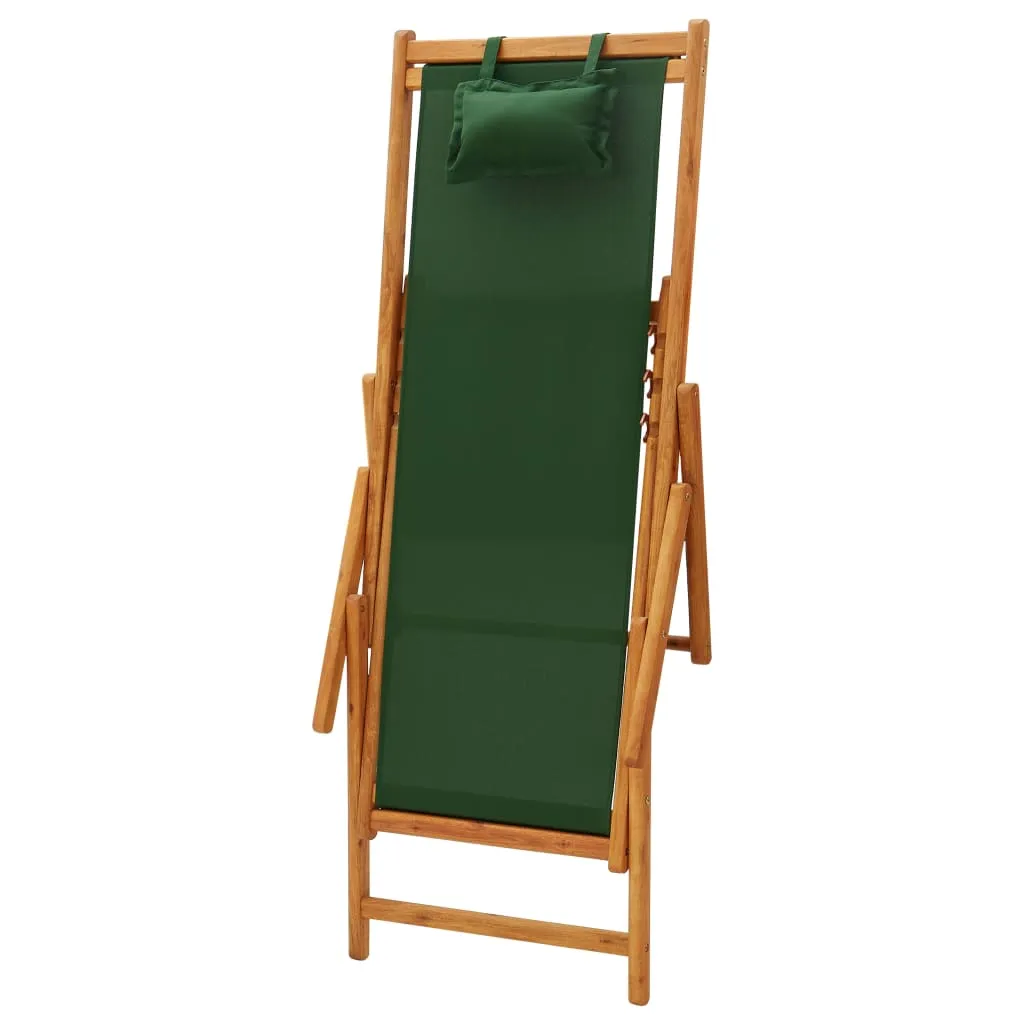 Folding Beach Chair Solid Eucalyptus Wood and Fabric Green