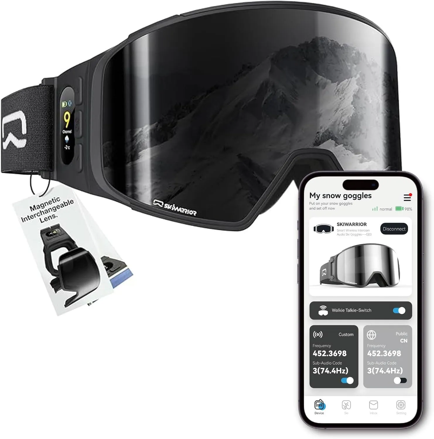 G02 Smart Ski Goggles With Interchangeable Magnetic Lenses,Snow Goggles Walkie-Talkie Play Music Answer Call
