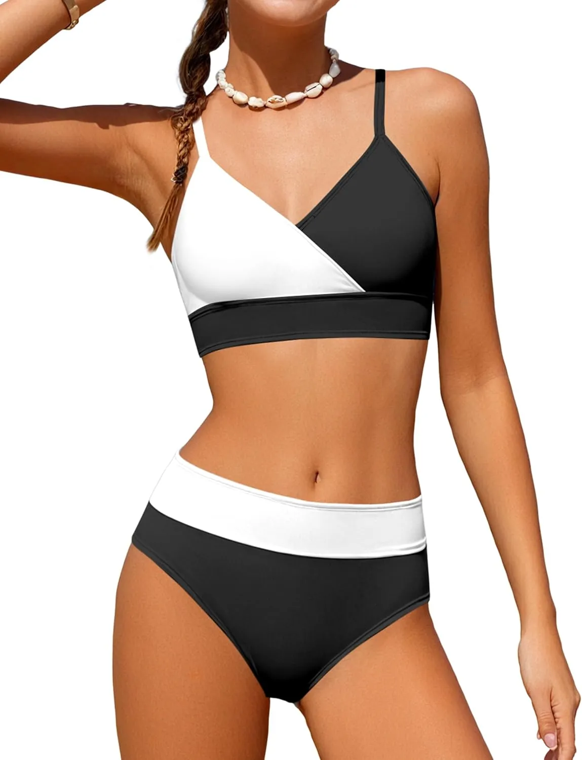 Girls Swimsuit V Neck Bikini Set Color Block with Cover Up 3Pcs Bathing Suits