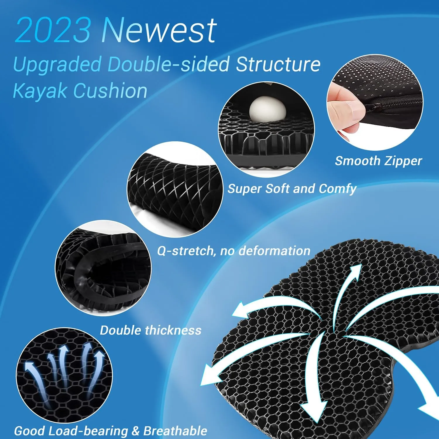 Kayak Gel Seat Cushion, Thicken Waterproof Seats Chair Cushions Kayak Seat Pad with Non Slip Cover for Sit in Inflatable Kayak Canoe Kayak Boat Accessories Equipment Gear for Fishing Kayaking