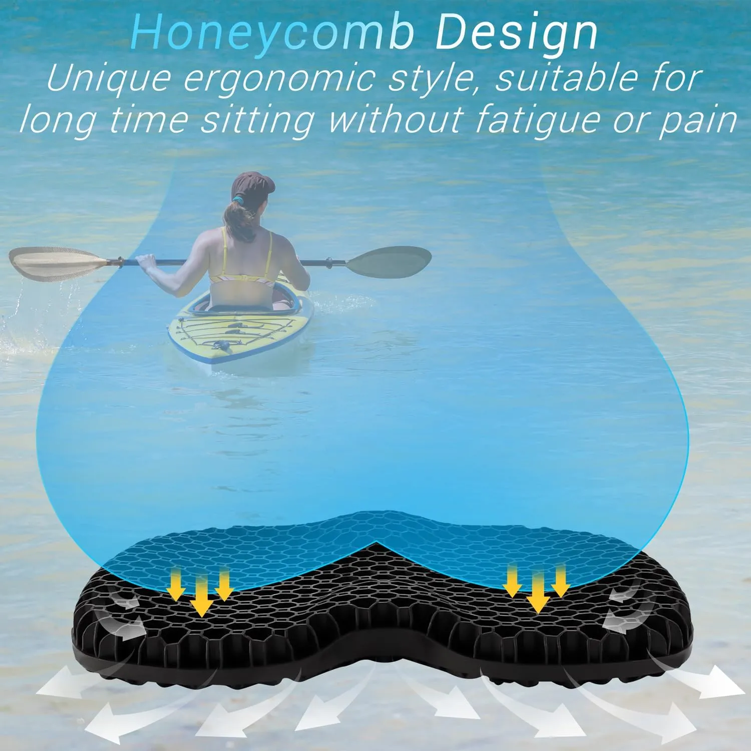Kayak Gel Seat Cushion, Thicken Waterproof Seats Chair Cushions Kayak Seat Pad with Non Slip Cover for Sit in Inflatable Kayak Canoe Kayak Boat Accessories Equipment Gear for Fishing Kayaking