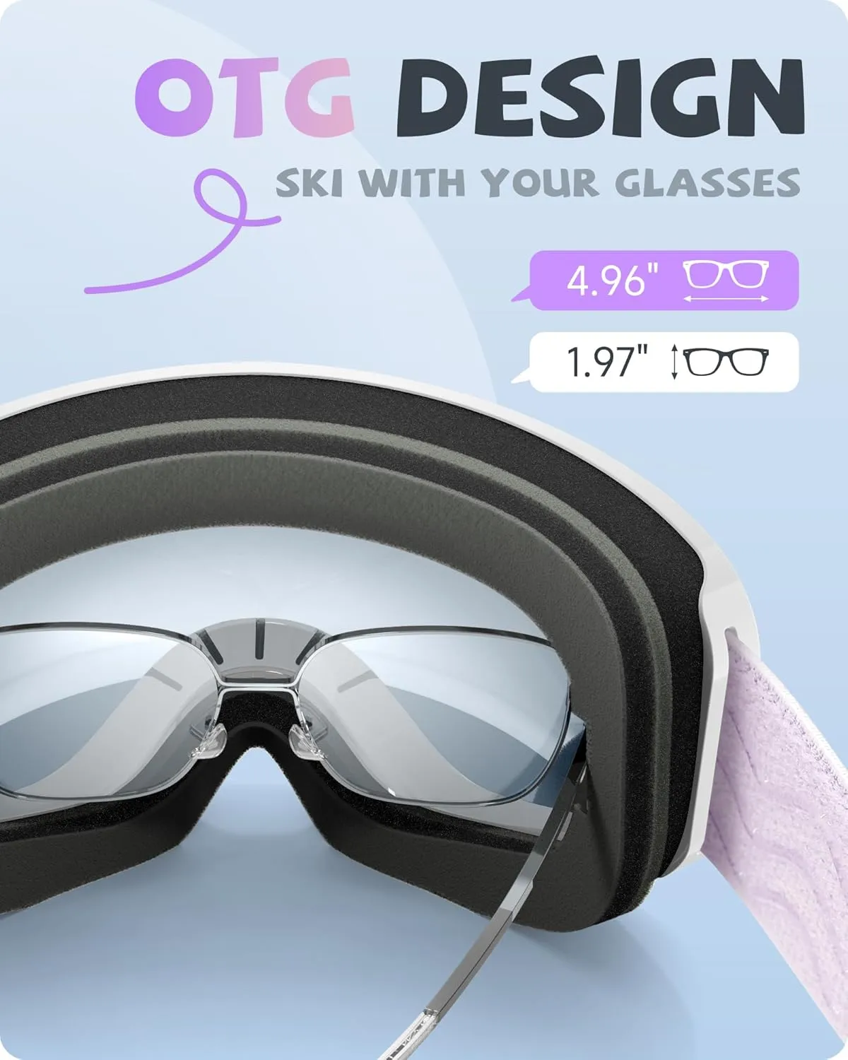 Kids Ski Goggles for Boys Girls Aged 3-14, 100% UV Protection OTG Ski Goggles