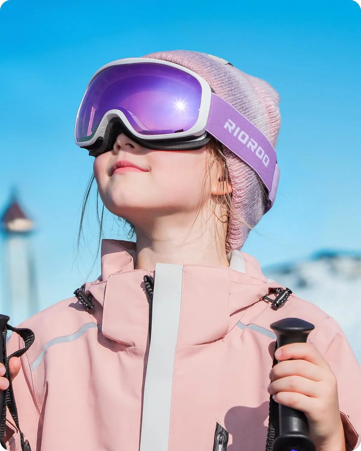 Kids Ski Goggles for Boys Girls Aged 3-14, 100% UV Protection OTG Ski Goggles