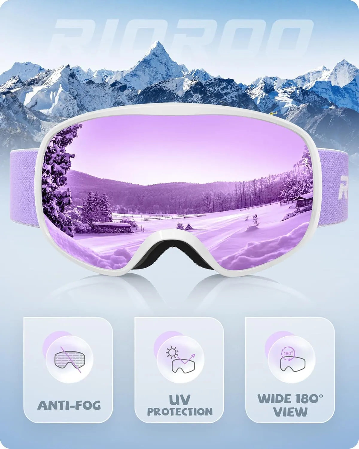 Kids Ski Goggles for Boys Girls Aged 3-14, 100% UV Protection OTG Ski Goggles