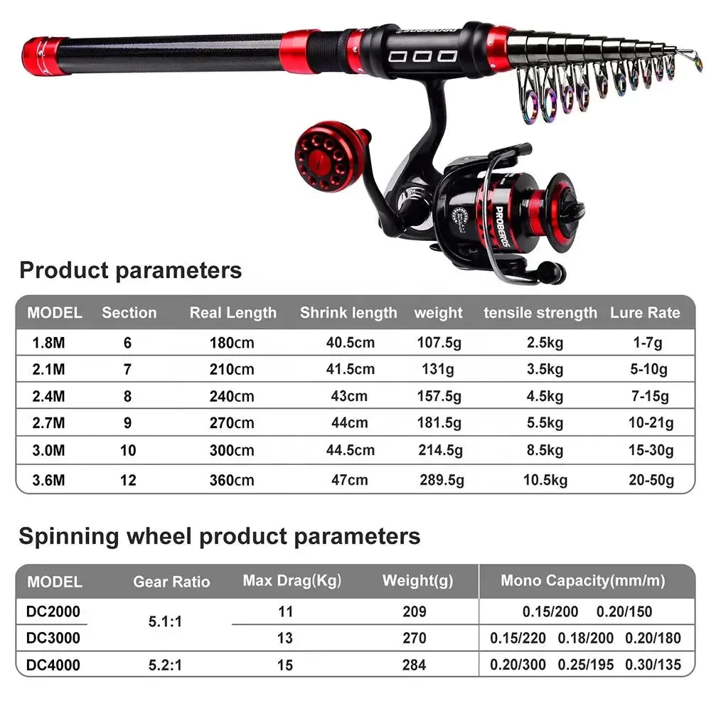 Lureswholesale® Telescopic Fishing Rod and Reel Combo Kits Portable Sea Fishing Pole   Spinning Reel Fishing Line Bait Set