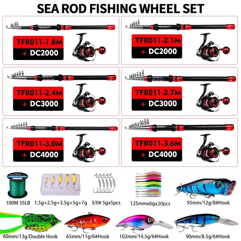 Lureswholesale® Telescopic Fishing Rod and Reel Combo Kits Portable Sea Fishing Pole   Spinning Reel Fishing Line Bait Set