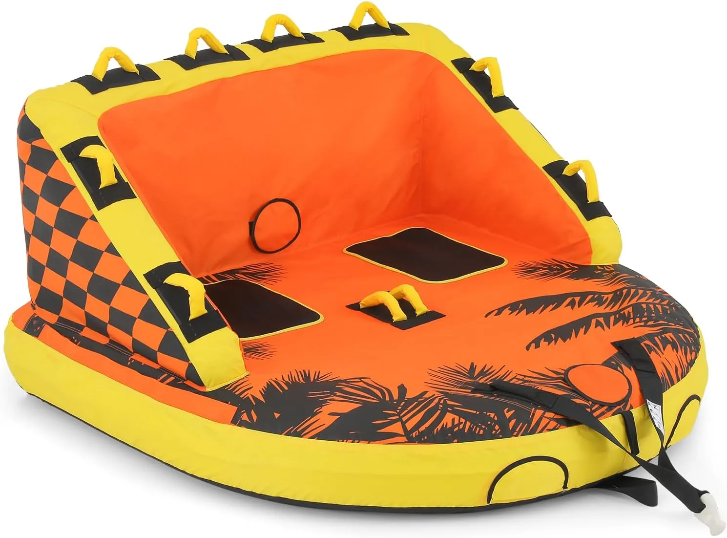 Magshion 2-Person Towable Tube for Boat, Inflatable Water Tube with Quick-Connect, Backrests & EVA Handles, Heavy Duty PVC Raft for Lake, Ocean, River, 1300lbs Capacity (840D Oxford Cover)