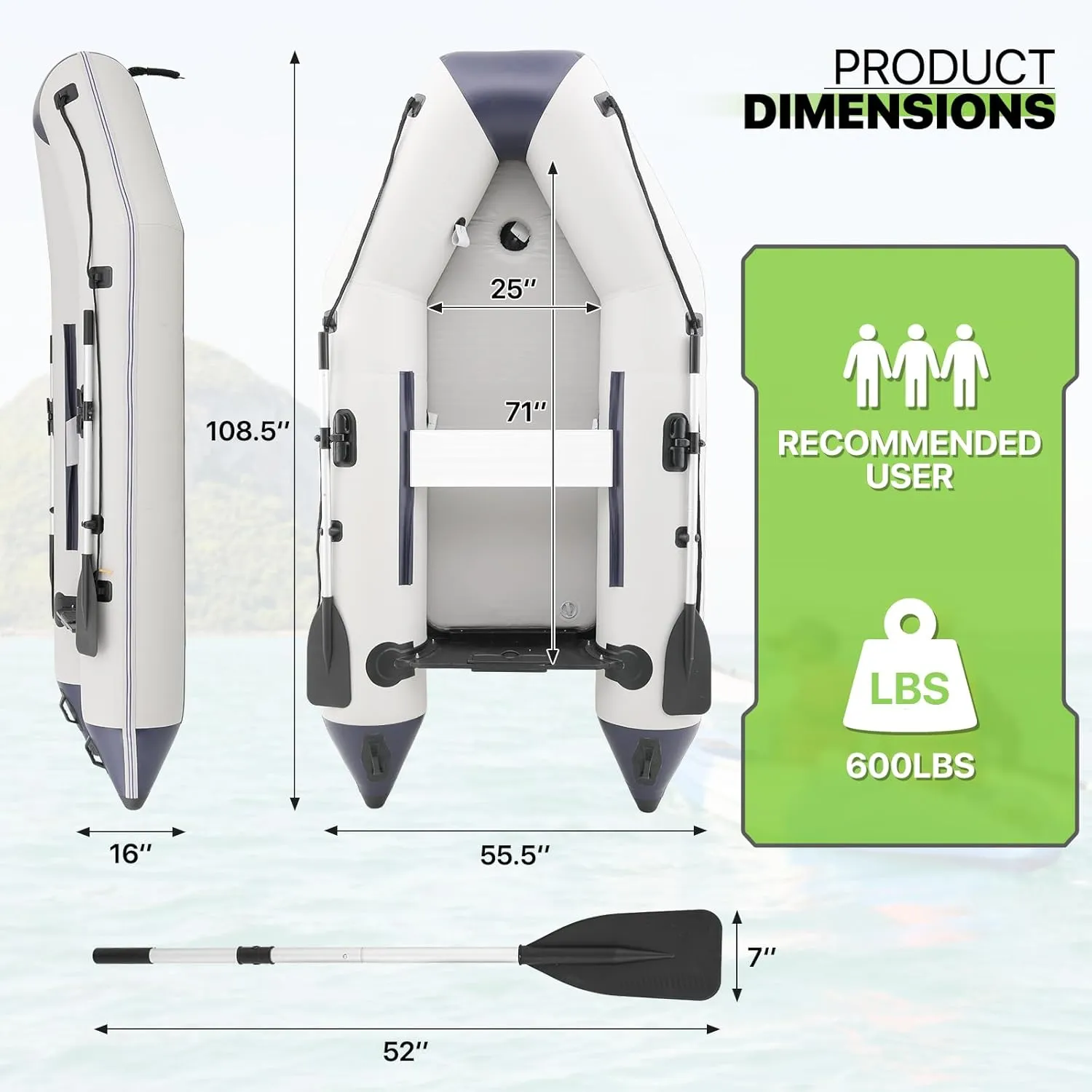 Magshion Inflatable Boat Set with Aluminum Oars, Mini Foot-Pump, Carry Bag and Repair Kit, Multi-Air Chambers Inflatable Rafts for Ponds, Lakes, Rivers