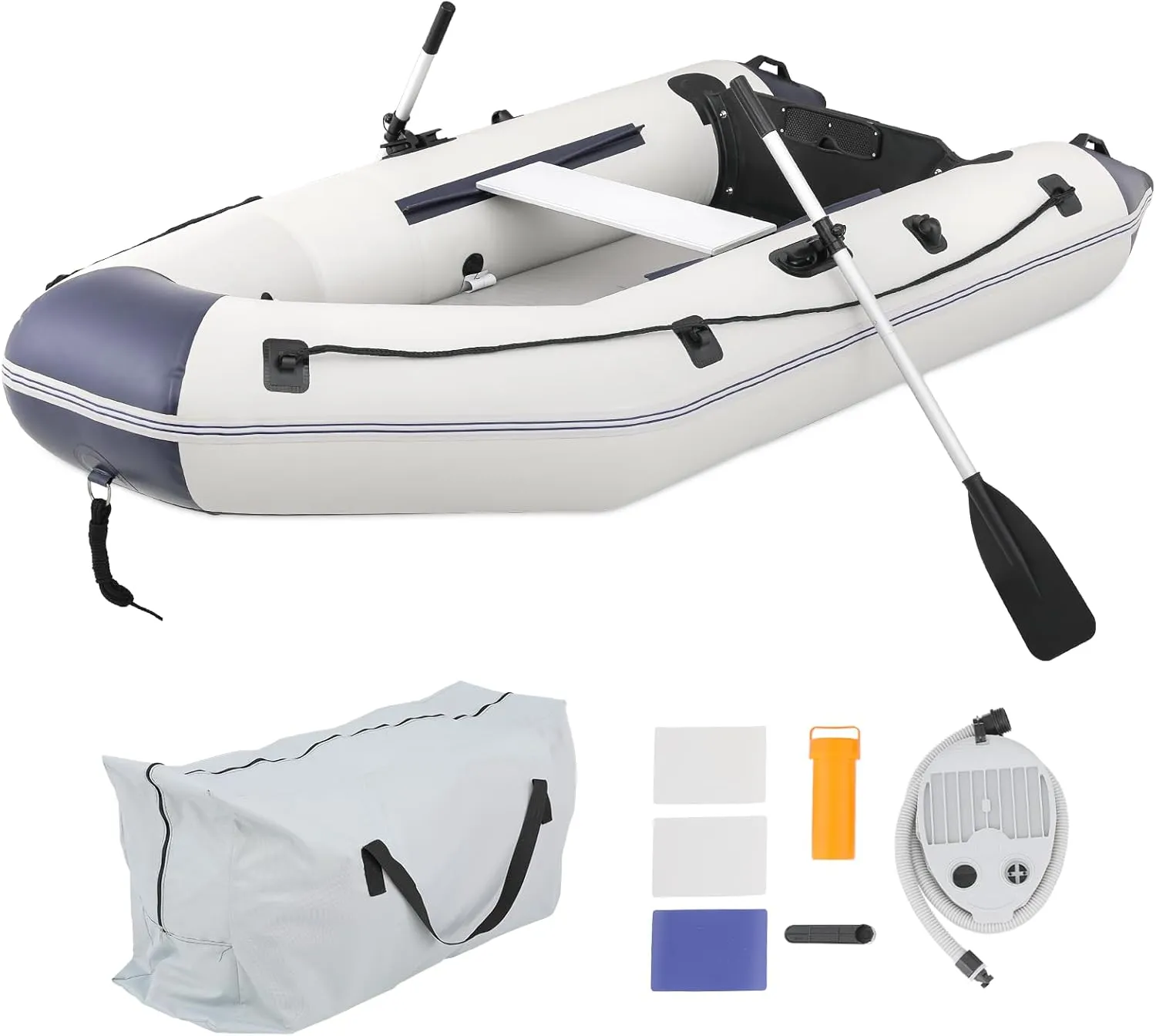 Magshion Inflatable Boat Set with Aluminum Oars, Mini Foot-Pump, Carry Bag and Repair Kit, Multi-Air Chambers Inflatable Rafts for Ponds, Lakes, Rivers