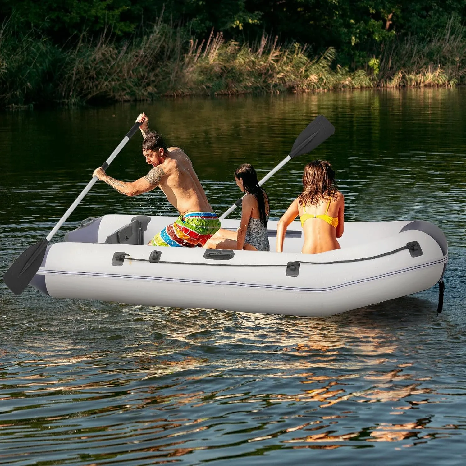 Magshion Inflatable Boat Set with Aluminum Oars, Mini Foot-Pump, Carry Bag and Repair Kit, Multi-Air Chambers Inflatable Rafts for Ponds, Lakes, Rivers