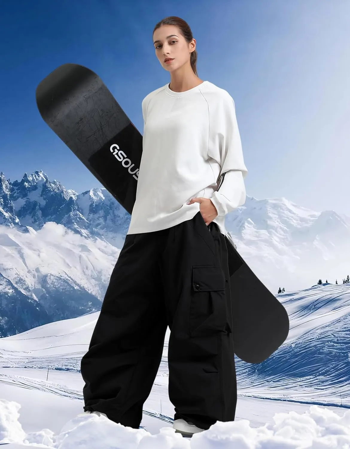 Men Women Snowboard Pants Snow Super Baggy Insulated Winterproof Waterproof Loose Ski Pants Outdoor