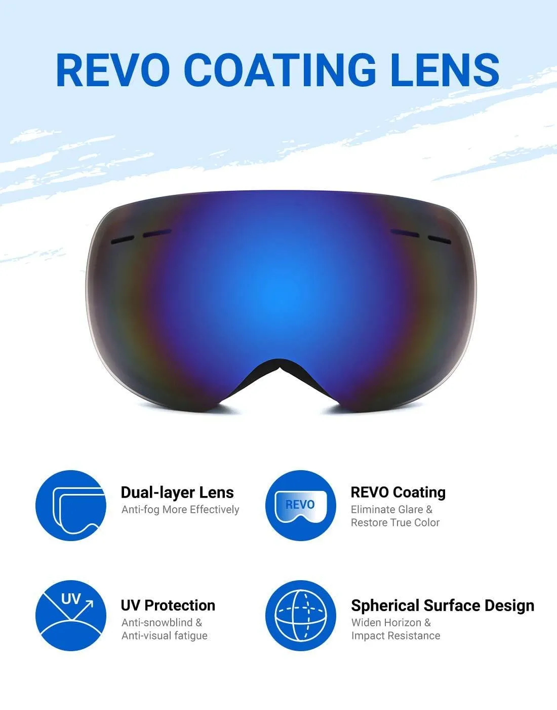 modesoda Ski Goggles for Women Men Over Glasses Ski Snowboard Goggles Anti Fog UV Protection