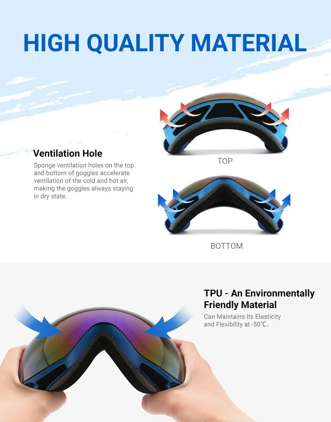 modesoda Ski Goggles for Women Men Over Glasses Ski Snowboard Goggles Anti Fog UV Protection