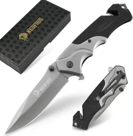 NedFoss FA49 Pocket Knife for Men, 4-in-1 Multitool Folding Knife with Glass Breaker, Seat Belt Cutter, Bottle Opener, Survival Knife for Emergency Rescue Situations, Home Improvements