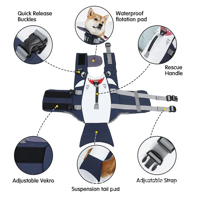 New Pet Dog Swimming Life Jacket Vest | Cute Cartoon Surfing Durable Safety Clothing | Washable Oxford Cloth for Corgi and Large Dogs | Alo Trendy