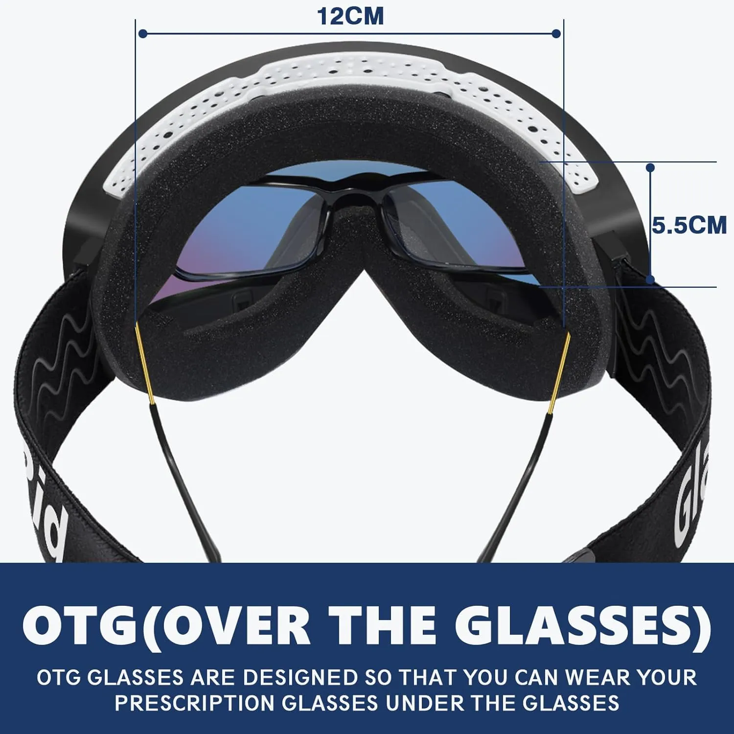 OTG Ski Goggles PRO, Frameless 100% UV Protection Anti Fog Ski Goggles Men, Snowboard Goggles Men/Women/Adult/Youth