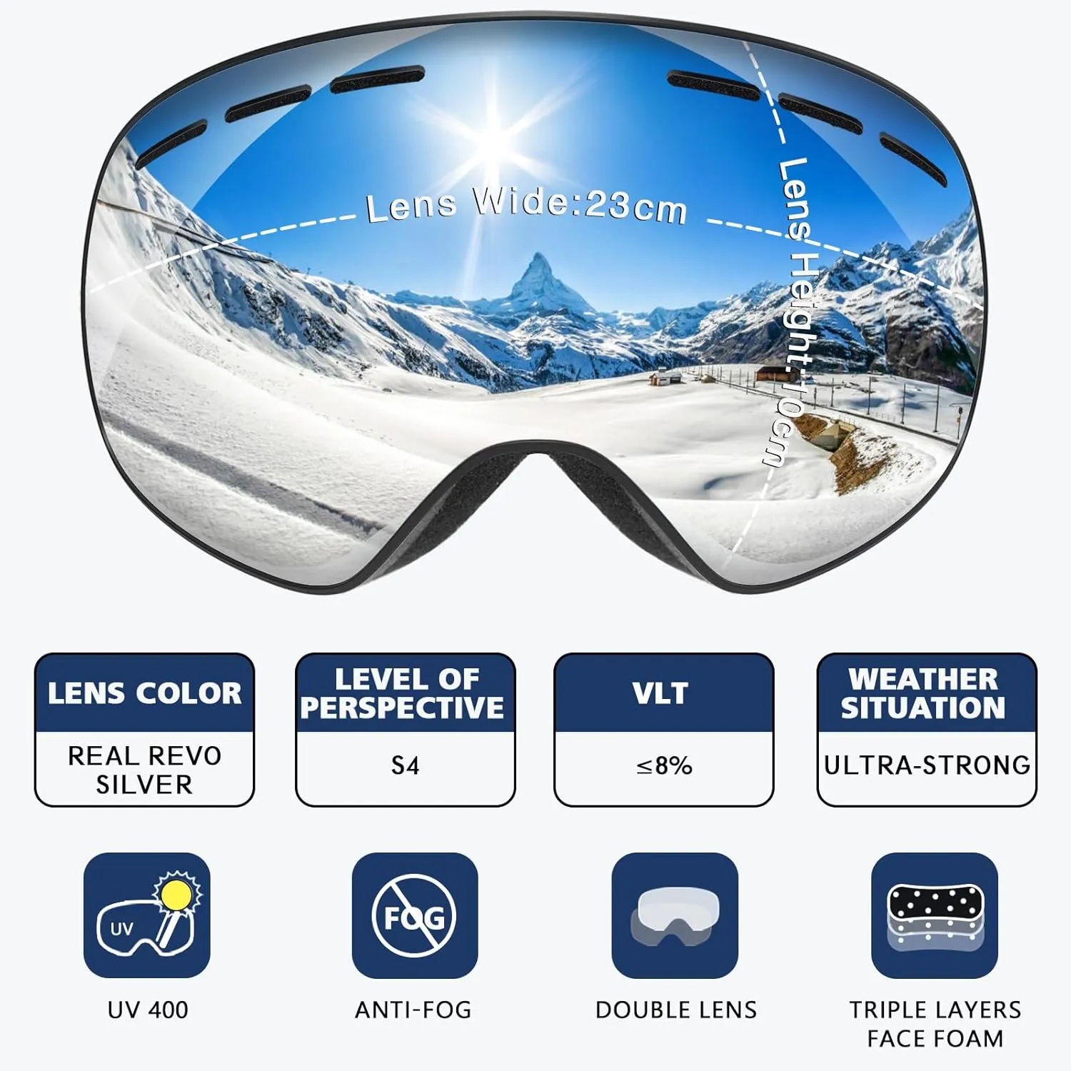 OTG Ski Goggles PRO, Frameless 100% UV Protection Anti Fog Ski Goggles Men, Snowboard Goggles Men/Women/Adult/Youth