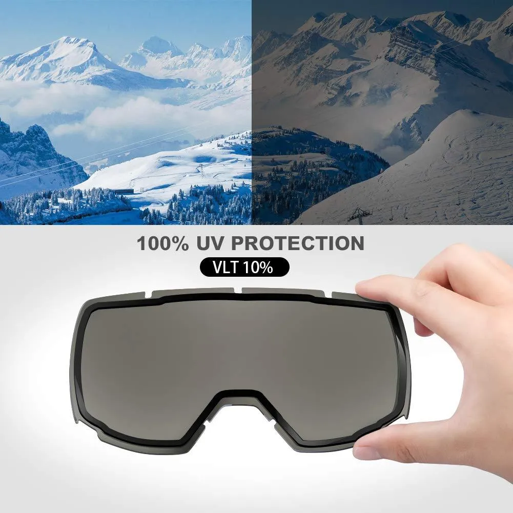 OutdoorMaster OTG Ski Goggles - Over Glasses Ski/Snowboard Goggles for Men, Women & Youth - 100% UV Protection (Black Frame   VLT 10.1% Grey Lens)