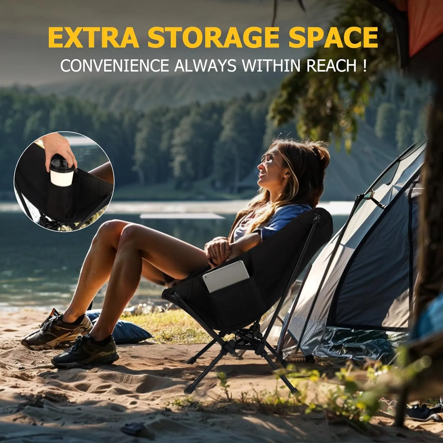 Overmont Ultralight Portable Camping Chair- Lightweight Folding Backpacking Chair, Support up to 330Lbs Compact Beach Chair for Adults with Carry Bag for Backpack Hiking Fishing Outdoor Camp Travel