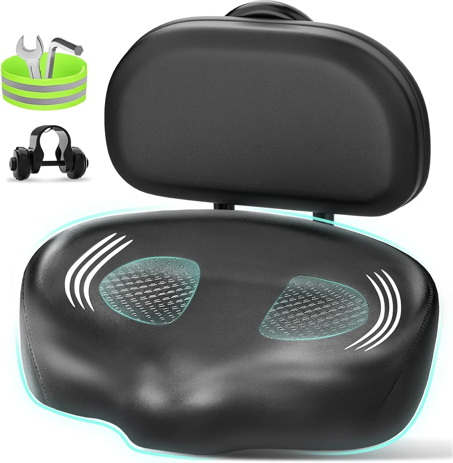 Oversized Bike Seat, Bicycle Seat for Women Men Extra Comfort Wide, Comfortable Universal Fit for Peloton Bikes, Exercise Stationary Mountain Bike Seats Cushion (Black Backrest)
