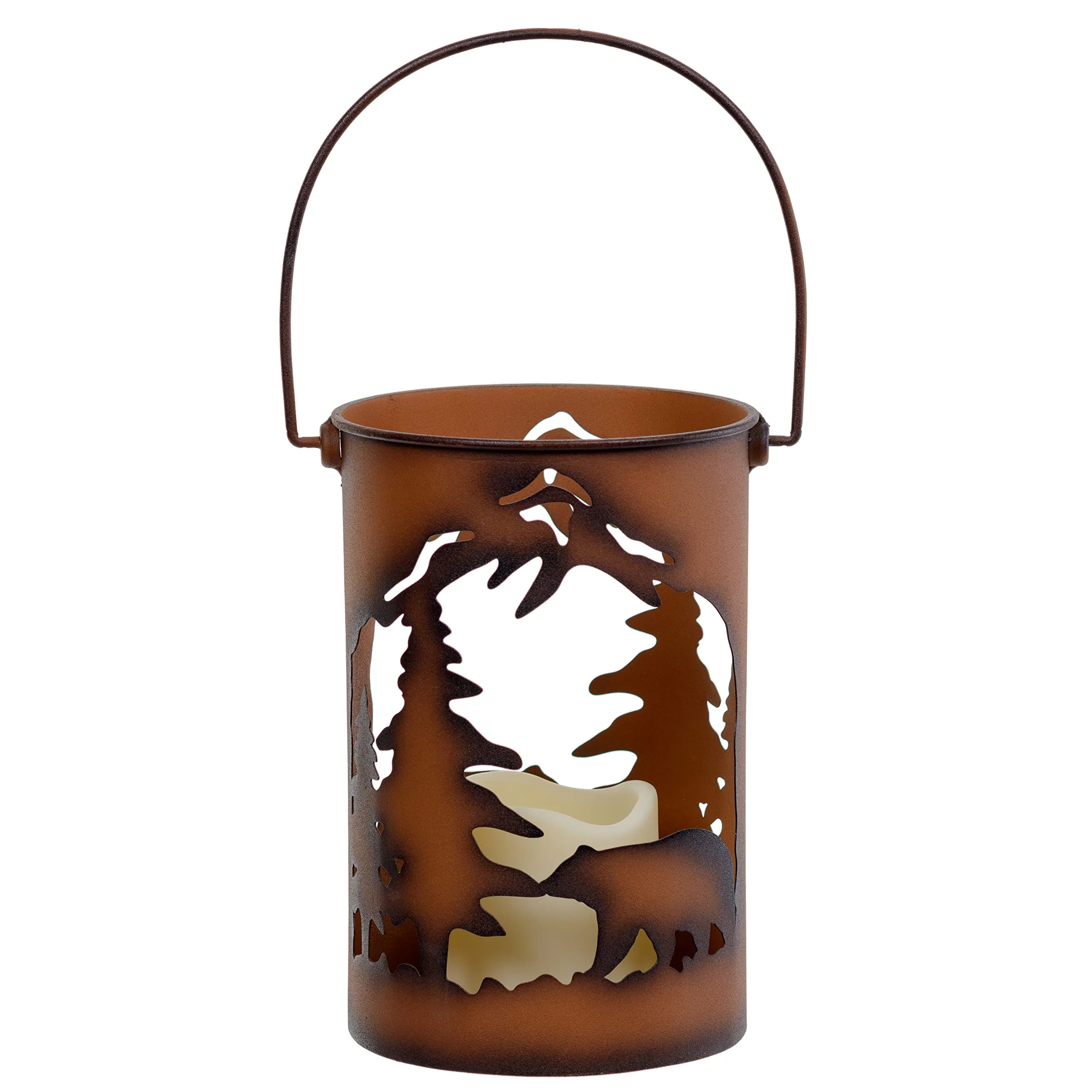 Pine Ridge Bear Led Candle Lantern Lights Decorative, Rustic Winter Scene Lanterns for Spring Wedding, For Indoor and Outdoor Use Tabletop and Wall Hanging, Home Decor