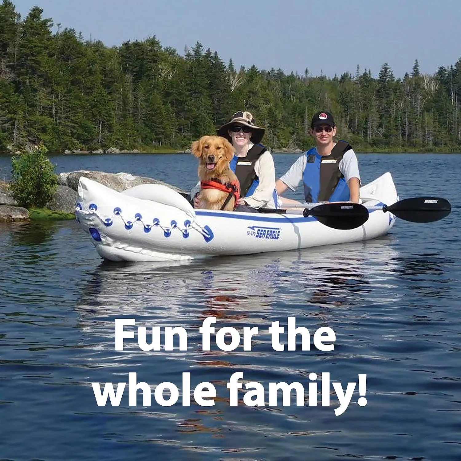 Sea Eagle SE370 Inflatable Kayak 1-3 Person-Portable Stowable & Lightweight-with Seat(s), Paddle(s), Foot Pump and Bag