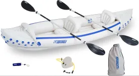 Sea Eagle SE370 Inflatable Kayak 1-3 Person-Portable Stowable & Lightweight-with Seat(s), Paddle(s), Foot Pump and Bag