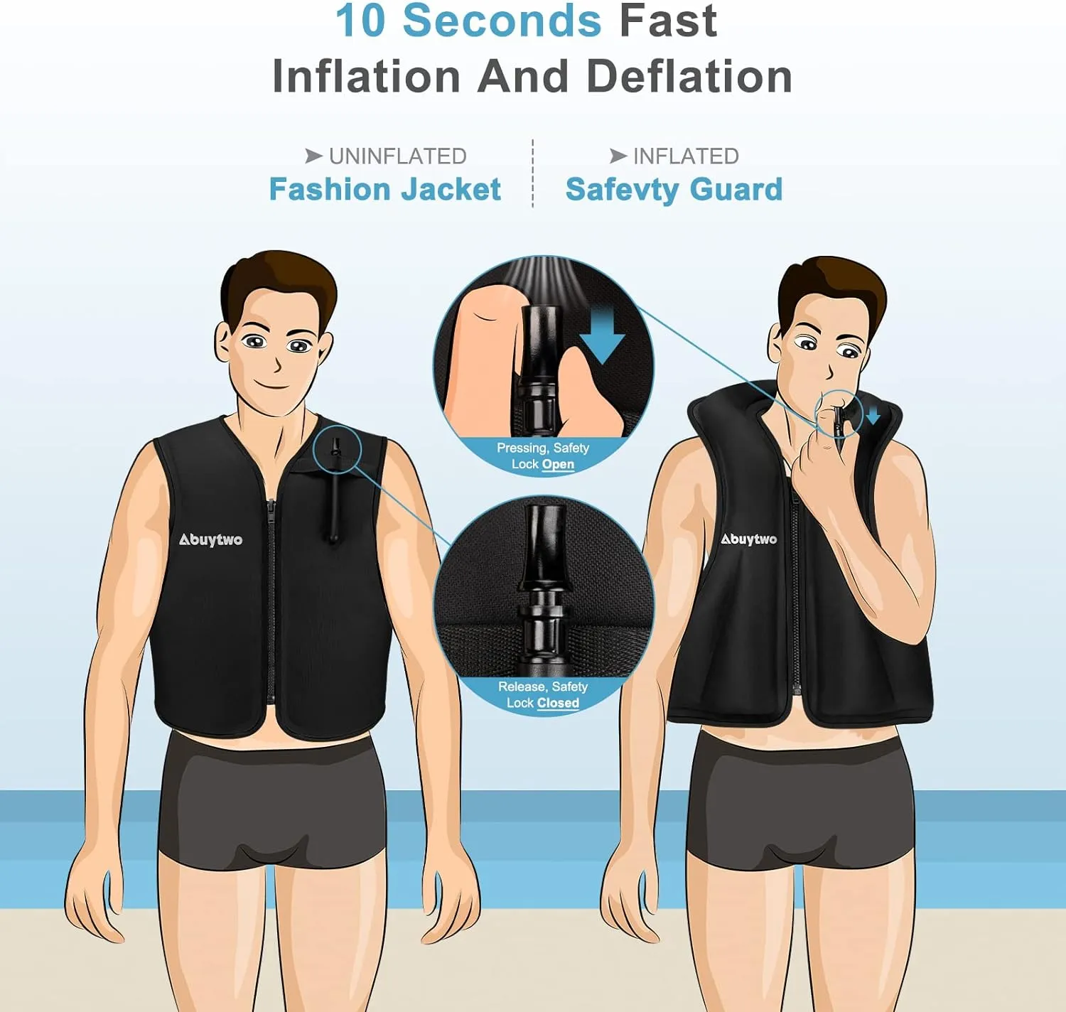 Snorkel Vests for Adults, Abuytwo Inflatable Snorkeling Vest Adjustable Waist-belt Swim Vest Snorkel Jacket Buoyancy Vest