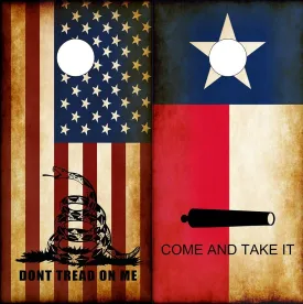 Speed Demon Hot Rod Shop Cornhole Board Wraps ~ Combo Texas Flag Come and Take It & Rustic American Dont Tread On Me DTOM Cornhole Laminated Decal Wraps (Set of 2) CHB