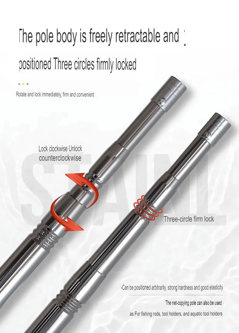 Stainless steel fishing net, telescopic rod, net head, fishing rod, fishing net, folding net pocket, fishing gear set