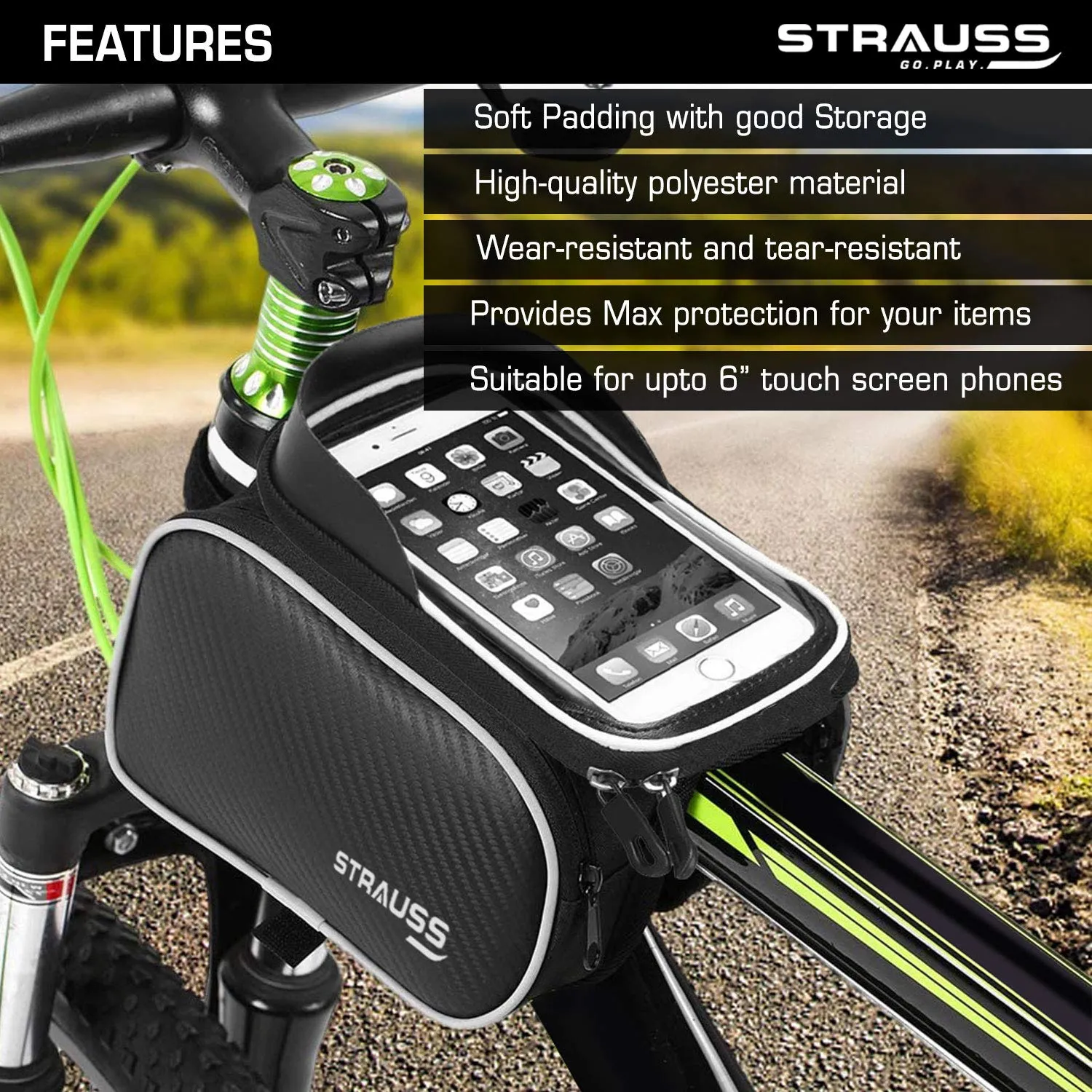 Strauss Cycle/Bicycle/Helmet Multi Purpose Number Lock, (Black) and Bicycle Frame Bag, (Black)