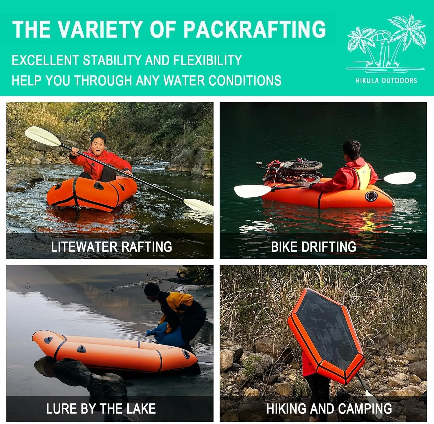 TPU Packraft Inflatable Lightweight Kayak - 1 Person Packraft, Ideal for Adults&Kids with Soft Seat, Litewater Dinghy for Flat Water Rafting, Fishing & Adventure, Rapid Inflate