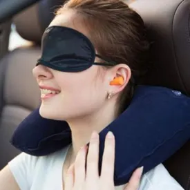 Travel Pillow Set - Inflatable Pillow, Eye Mask, Ear Plugs