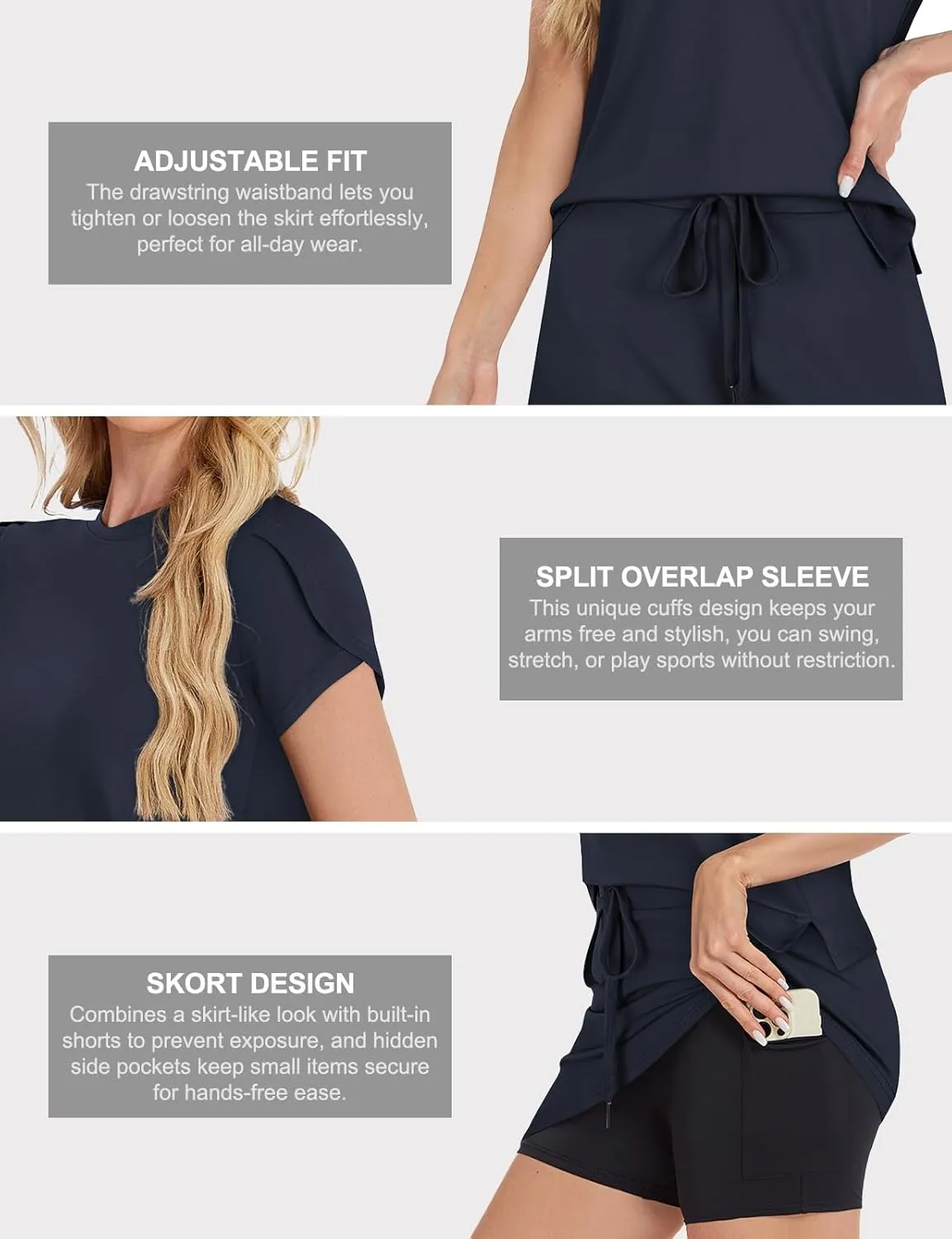 Two Piece Skirt Set for Women Overlap Sleeves Tennis Outfits with Short Skorts Lounge Matching Sweatsuits S-2XL
