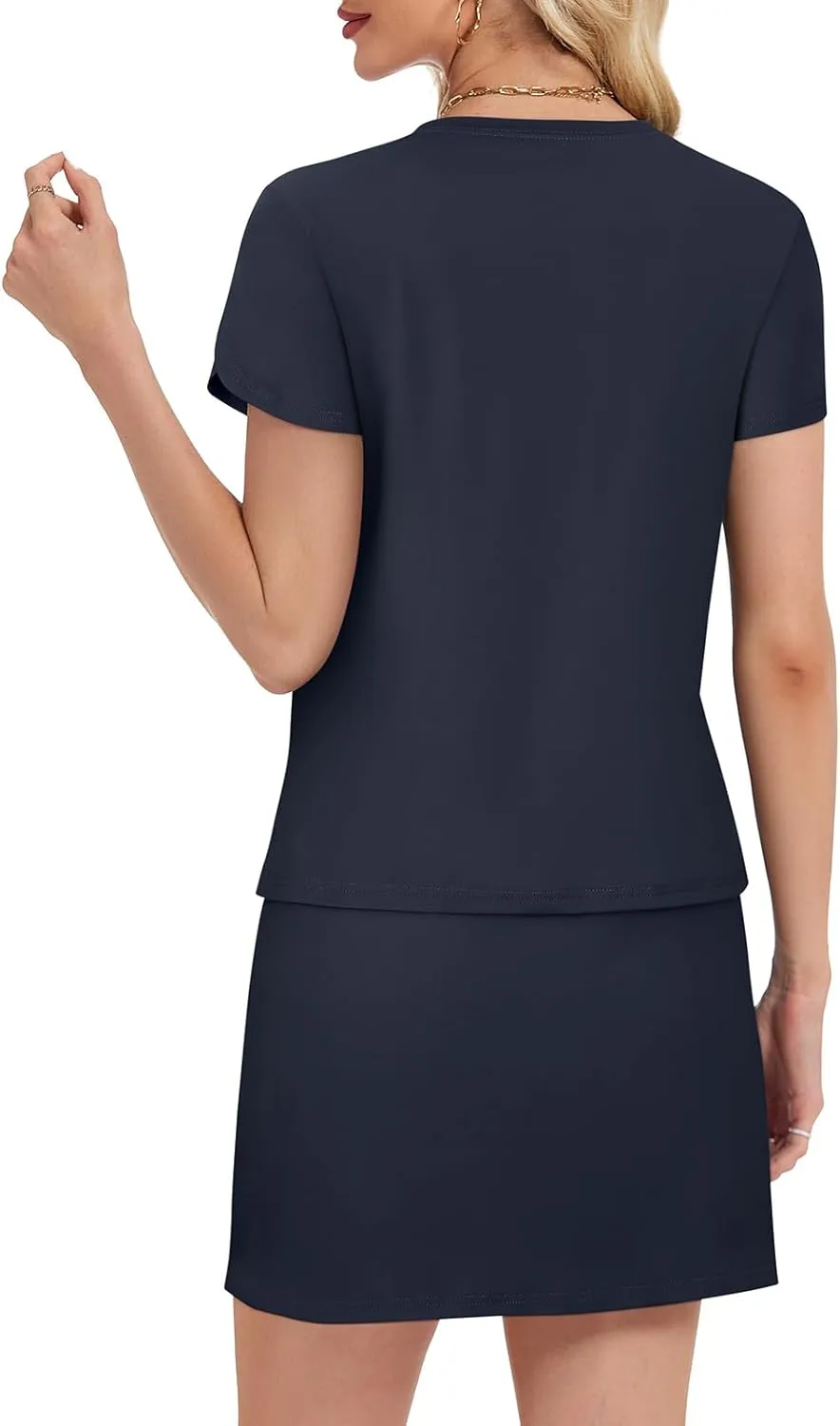 Two Piece Skirt Set for Women Overlap Sleeves Tennis Outfits with Short Skorts Lounge Matching Sweatsuits S-2XL