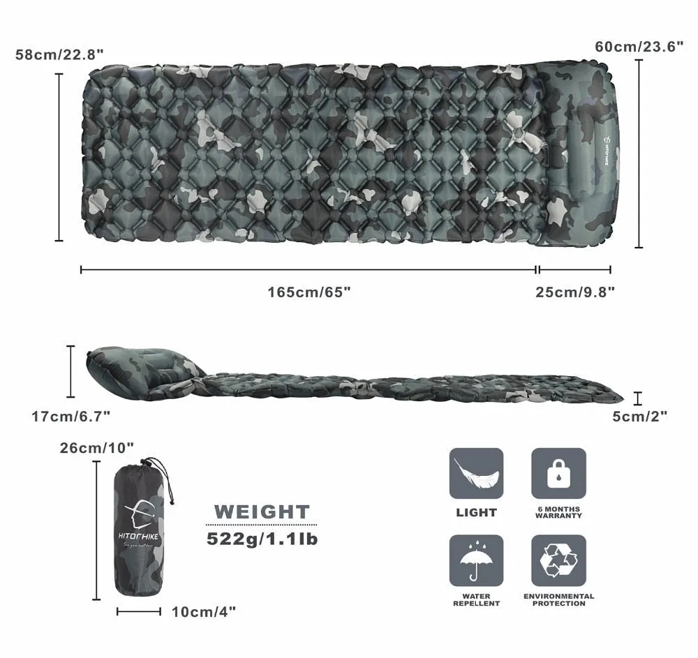 Ultralight Inflatable Camping Sleeping Pad with Pillows - Folding Travel Mat for Hiking & Trekking