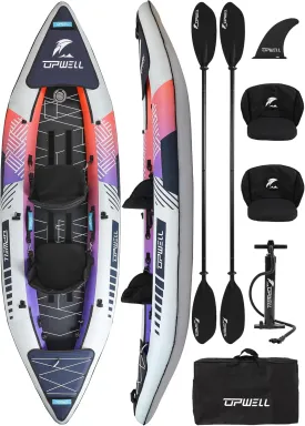UPWELL 11'/14'6Inflatable Kayak with Drop Stitch Floor and Accessories Including Kayak Seat with Thickened Cushion, Paddle, Fin, Repair Kits, Carry Bag and Hand Pump